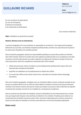 Le modèle lettre de motivation LibreOffice Bastille en bleu