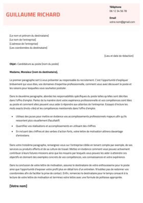 Le modèle lettre de motivation LibreOffice Bastille en corail