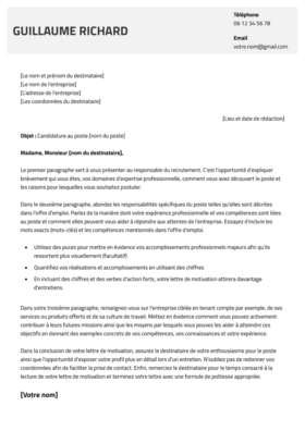 Le modèle lettre de motivation LibreOffice Bastille en graphite