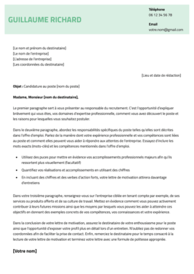 Le modèle lettre de motivation LibreOffice Bastille en menthe