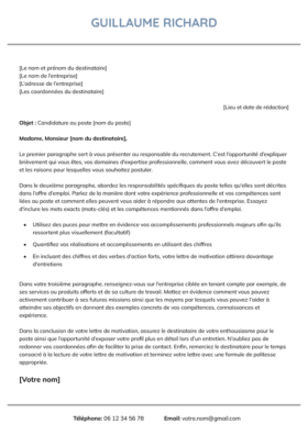 Le modèle lettre de motivation LibreOffice Belleville en bleu