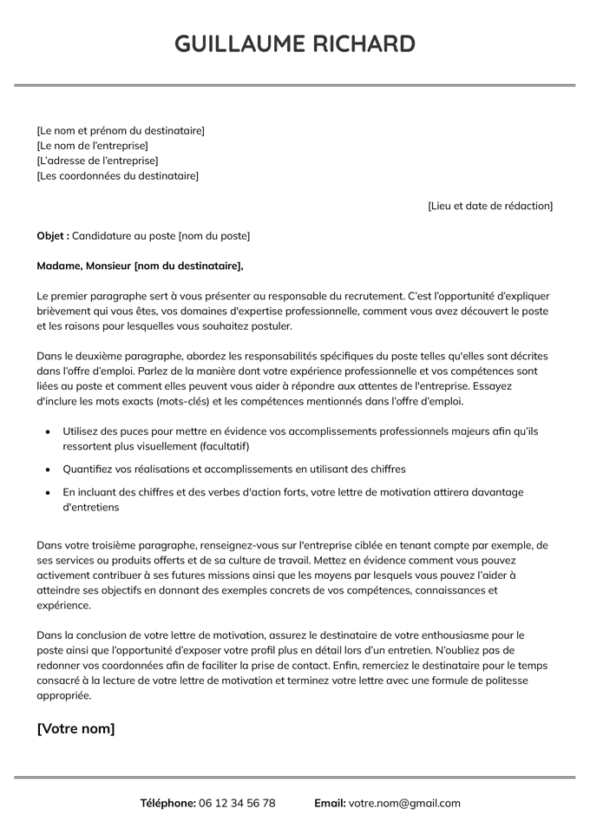 Le modèle lettre de motivation LibreOffice Belleville en graphite