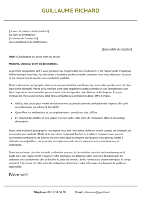 Le modèle lettre de motivation LibreOffice Belleville en kaki