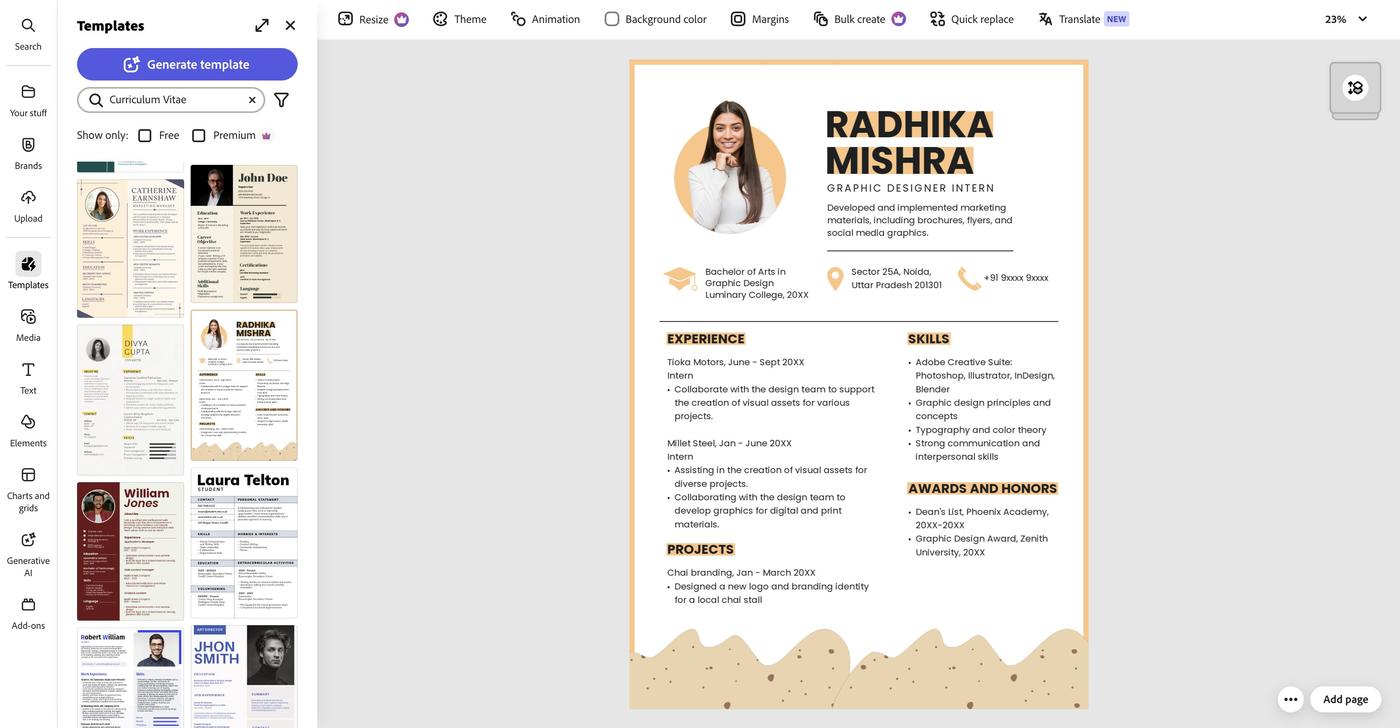 A screenshot of the Adobe Express CV maker.