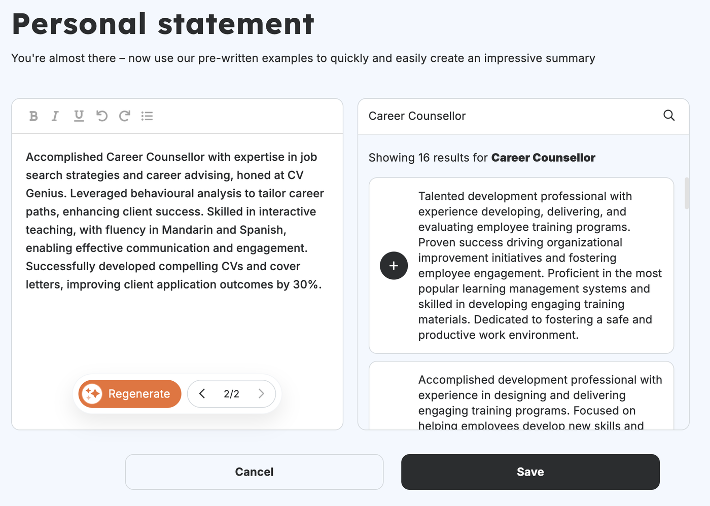 A screenshot of CV Genius