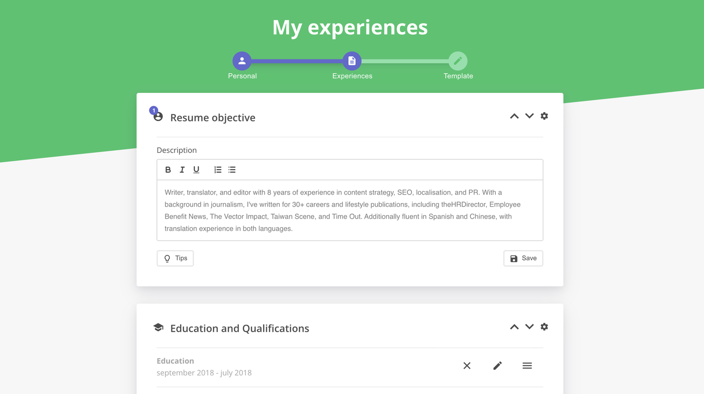 A screenshot of CV Maker