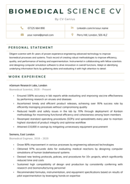 Biomedical Science CV Example Free Template 14 Skills