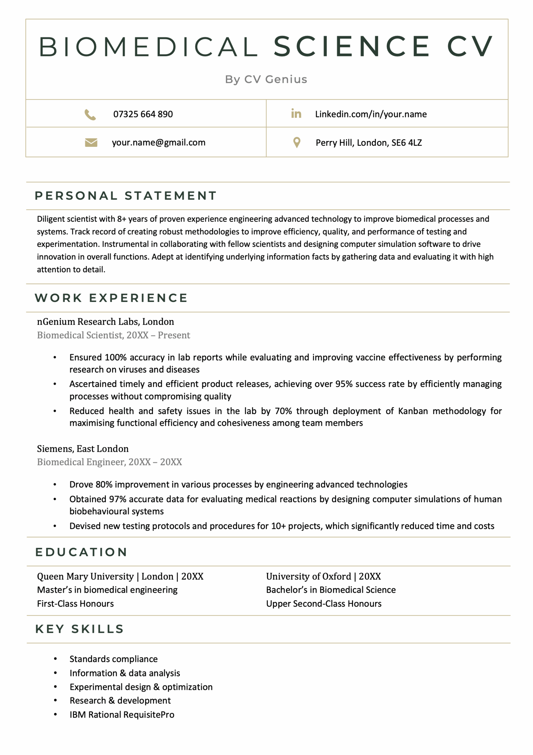 Vitol Cv Example Biomedical Science CV Example: Free Template & Writing Tips