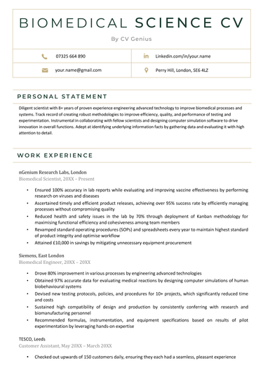 An example of a biomedical science CV.