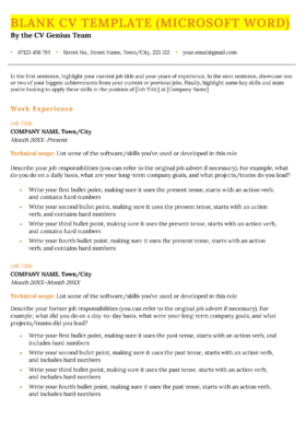 A blank CV template for Word that you can download and fill in with your own information.