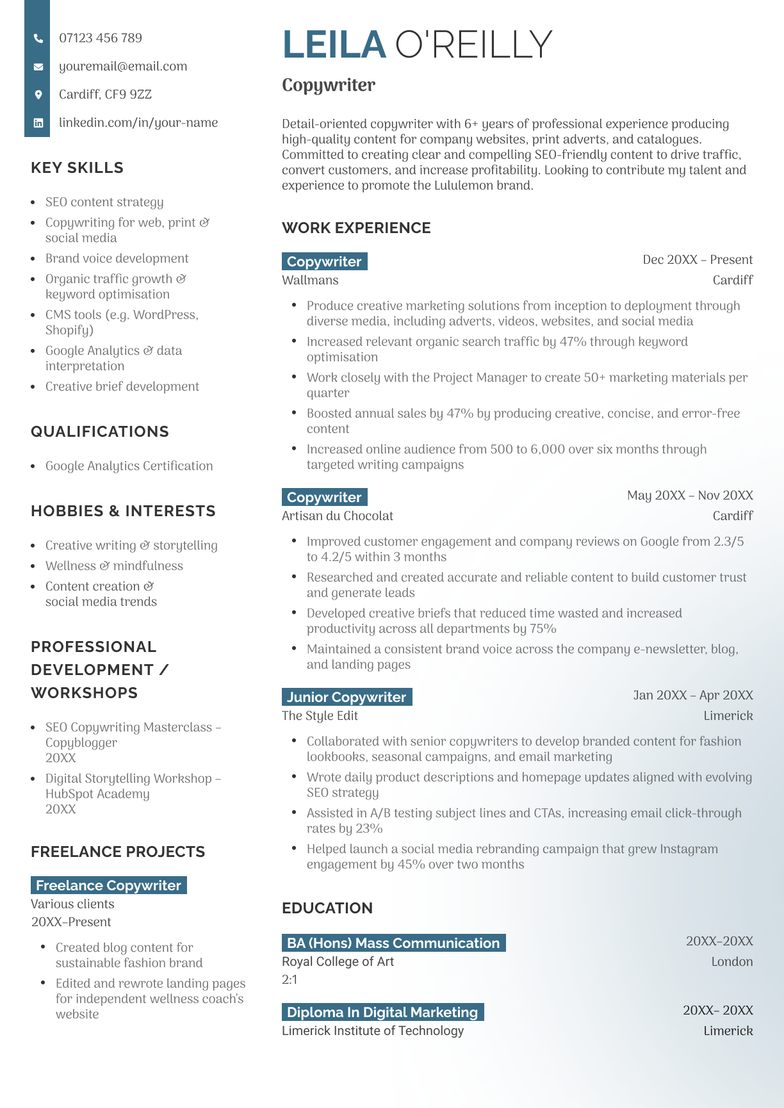 The Leeds CV Template in Green.