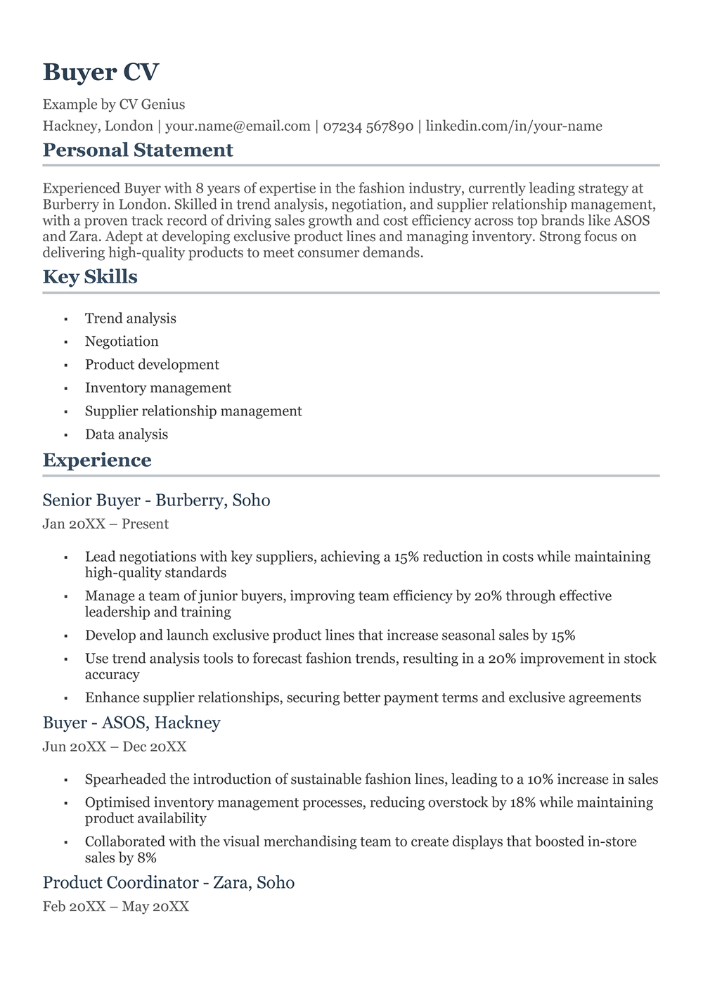 Buyer CV Example for Your Job Search