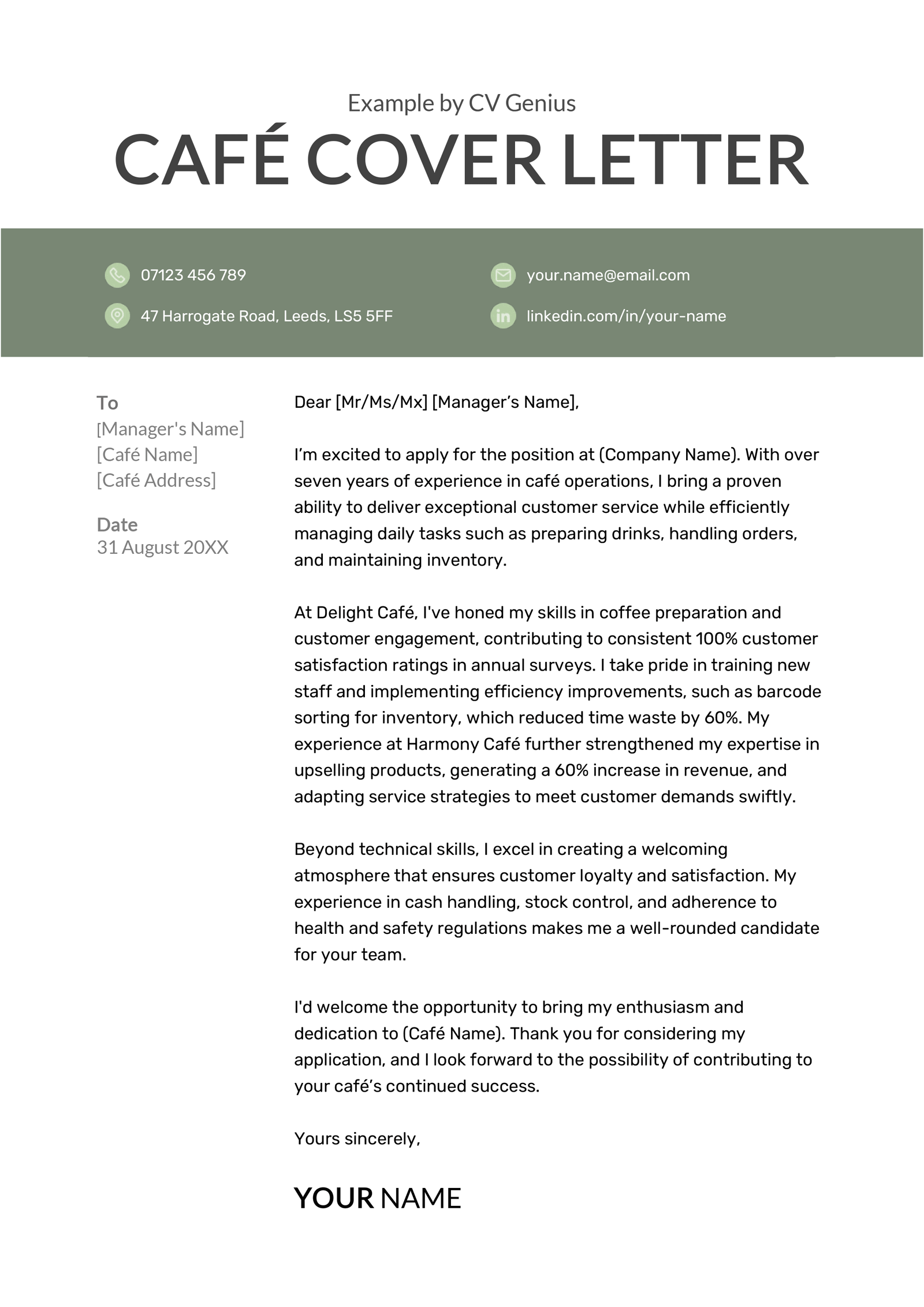 Café Cover Letter Example & Writing Tips for 2026