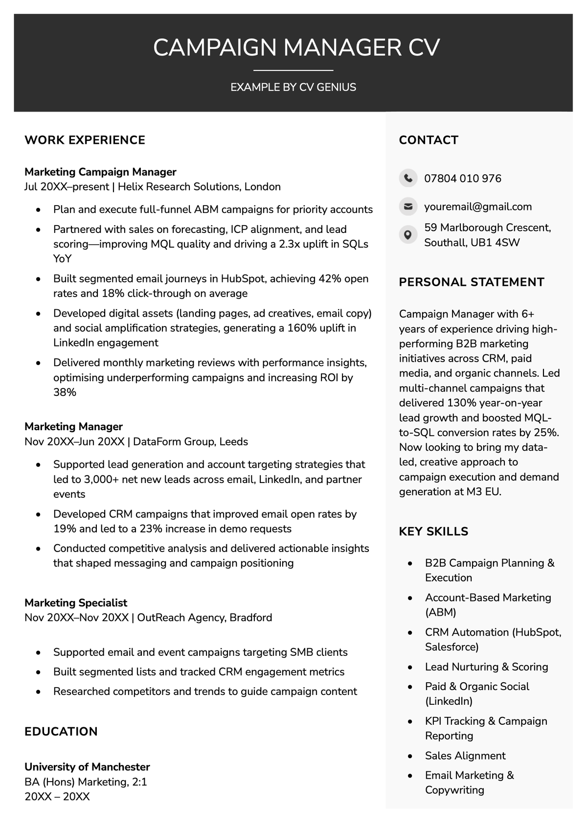 A campaign manager CV example