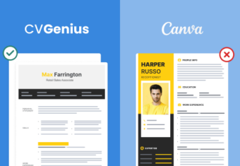 An image of a Canva CV template next to a CV Genius template