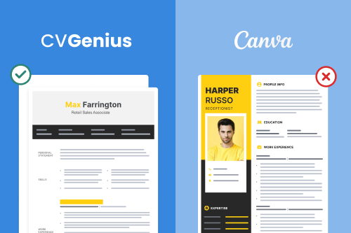 An image of a Canva CV template next to a CV Genius template