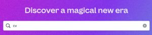 A screenshot of Canva's template search bar to show how to find a Canva CV template