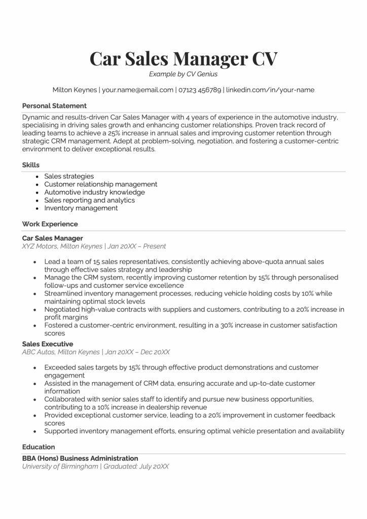 Car Sales Resume Examples