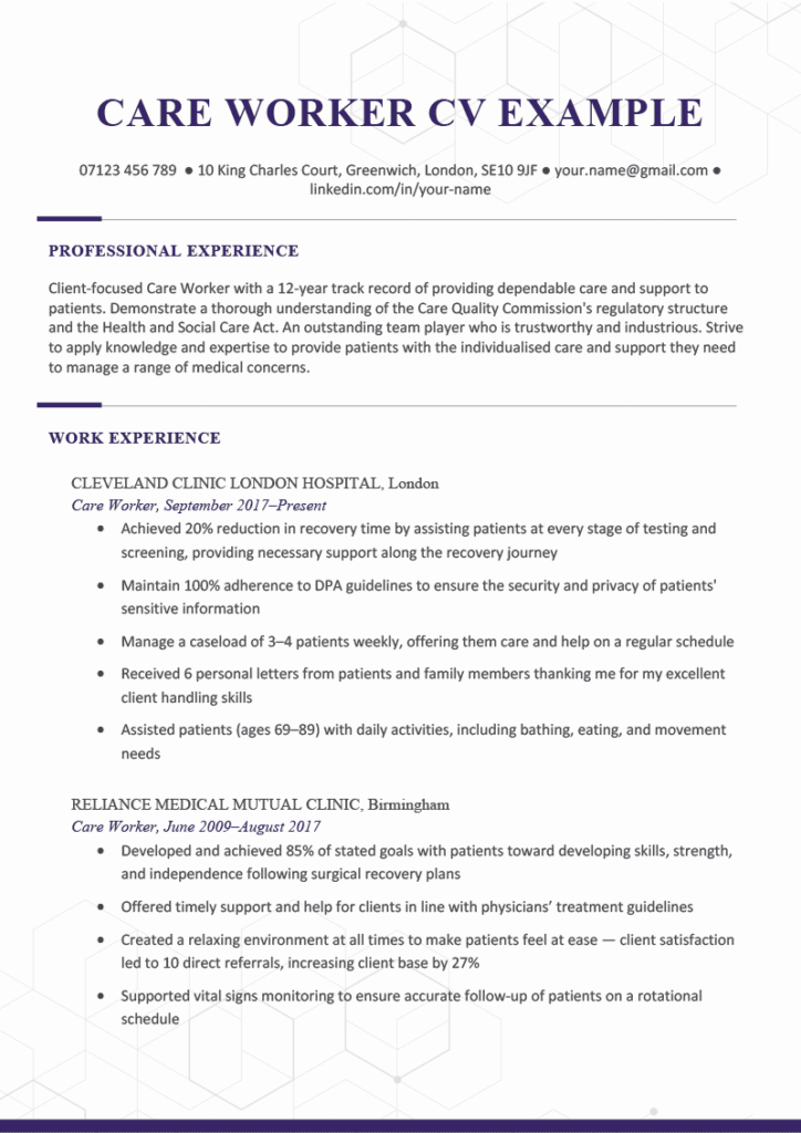 cv personal statement care worker