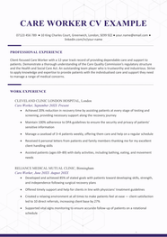 Care Worker CV Example Template Free Download 