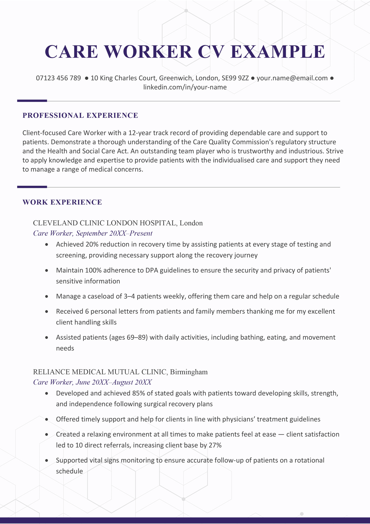 personal statement cv carer