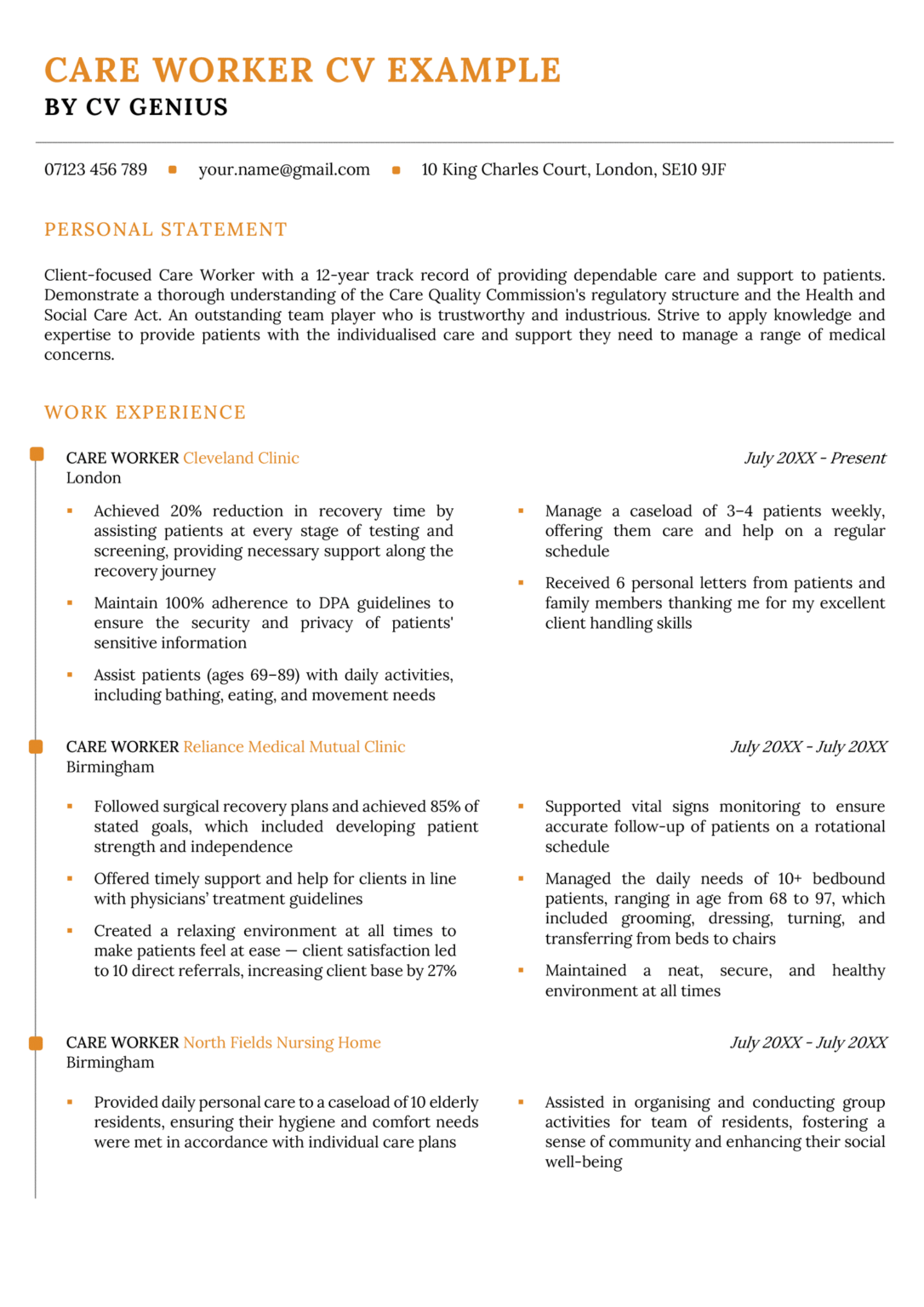 Care Worker CV - Example & Template [Free Download]