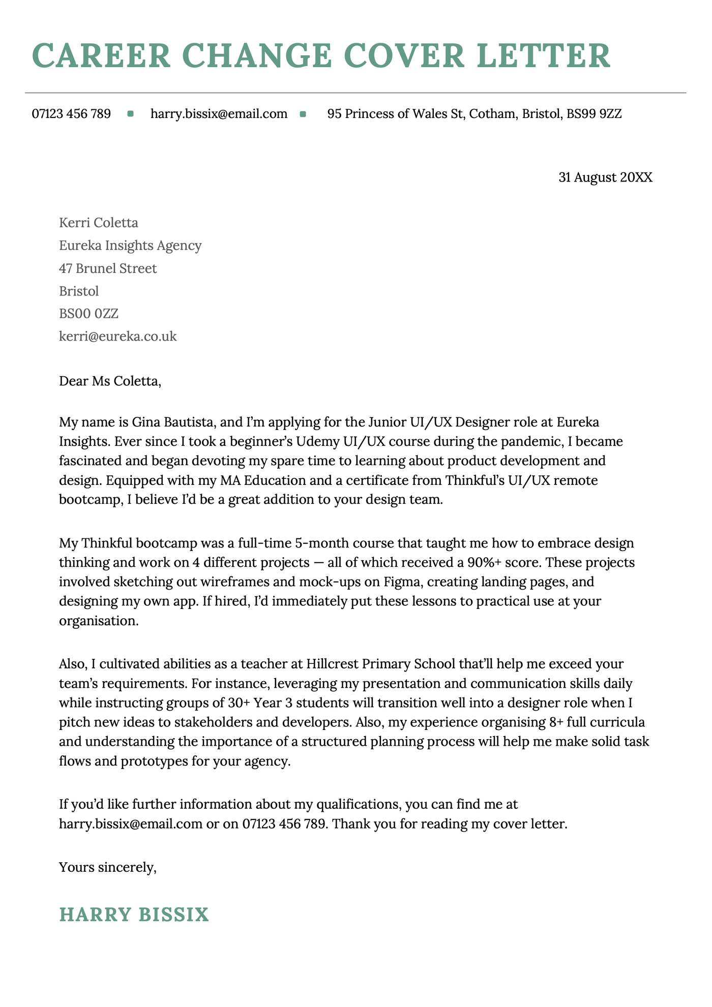 An example of how to write a cover letter during a career change