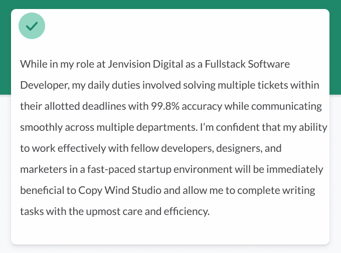 A career change cover letter example's first body paragraph describing the applicant's previous role as a software engineer and the transferable skills they gained from that role