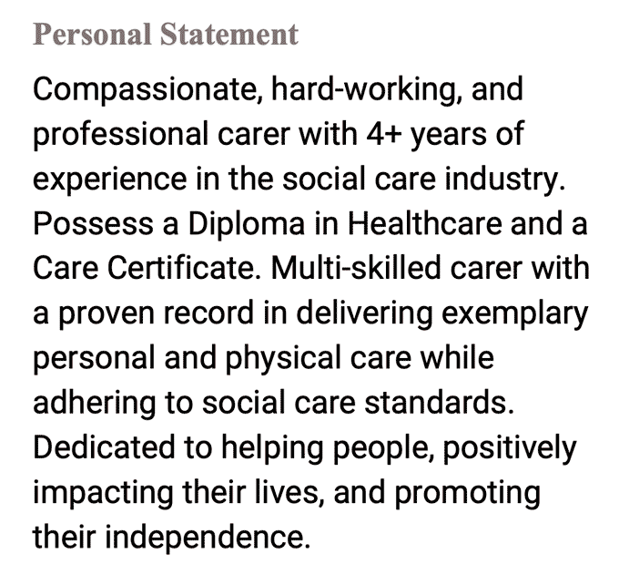 An example of a personal statement from a carer cv example 