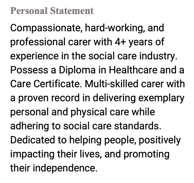 carer personal statement examples