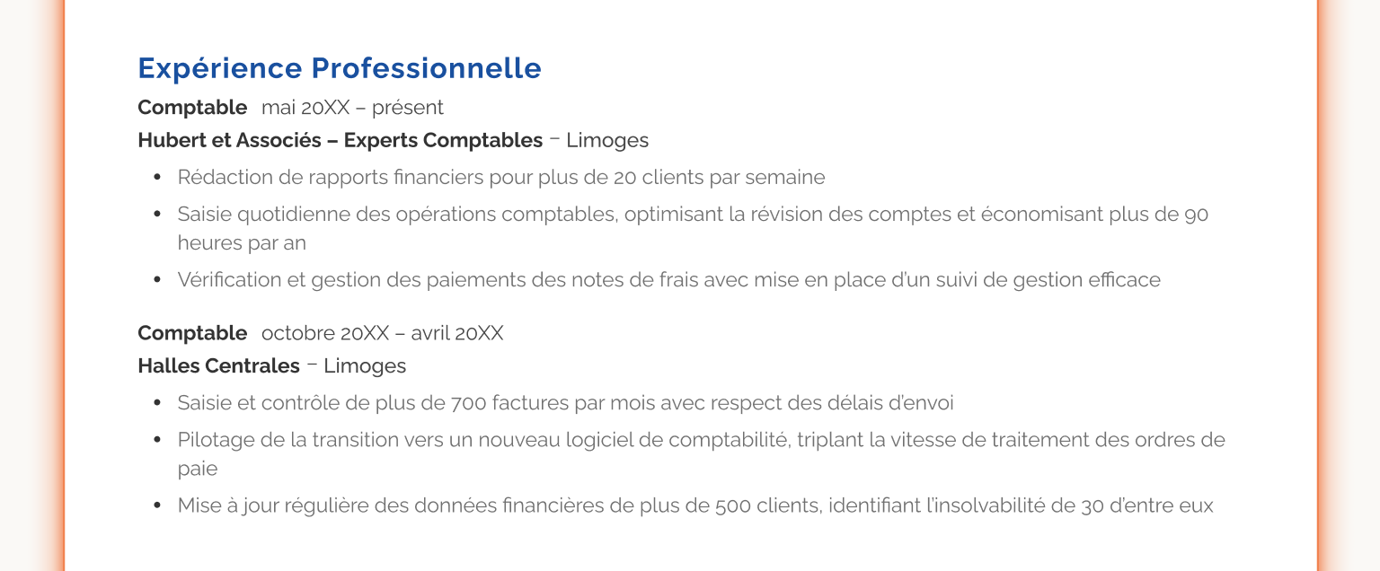 La rubrique Expérience professionnelle sur un CV.