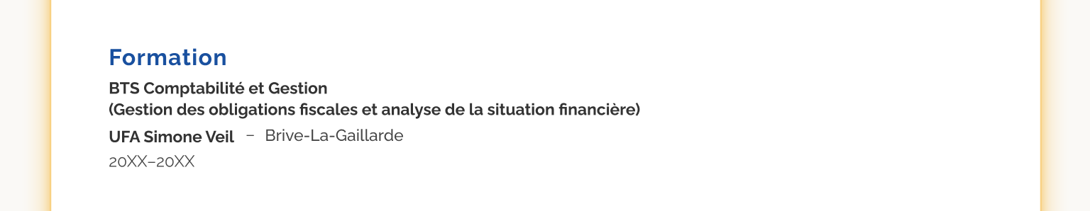 La rubrique Formation sur un CV.
