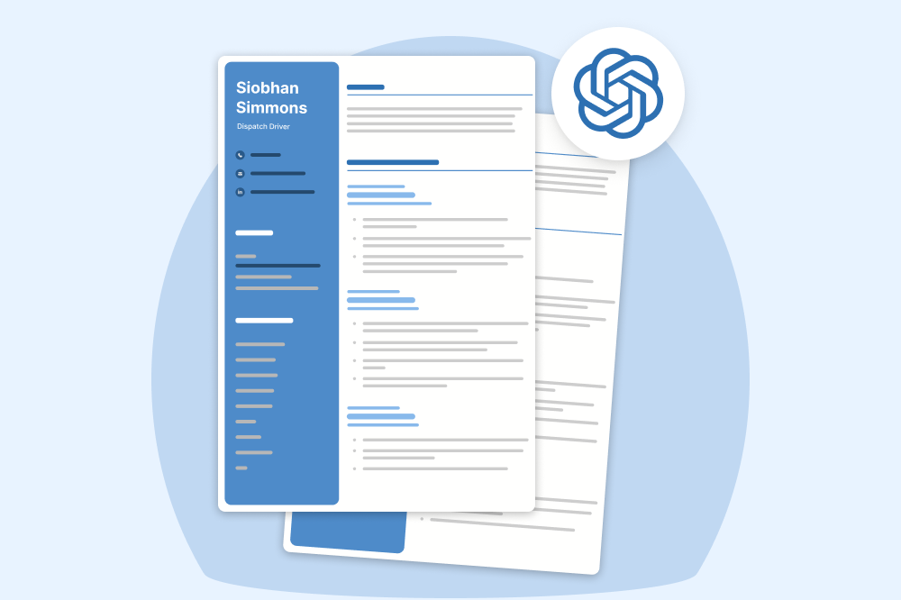 A professional two-page CV with a ChatGPT logo hovering above it.