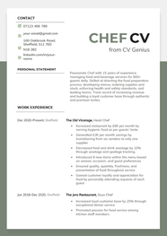 Chef CV Example Writing Guide CV Genius