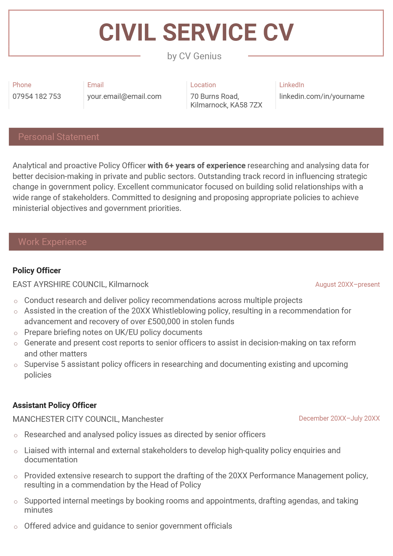 personal statement job application civil service