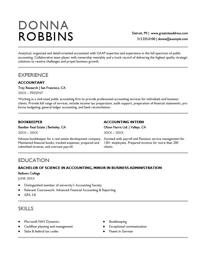 A black-and-white MS Word CV template with the applicant's name on two lines in the top-left corner and sections below alternating between single and double columns.