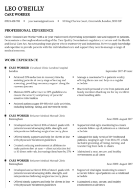 The black version of the York CV Template, with black headers, serif fonts, and the applicant's work experience arranged along a left-aligned timeline graphic.