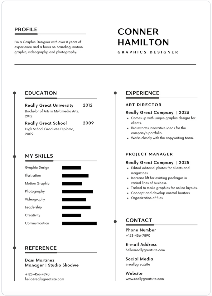 The Clean and Minimal Graphic Design Canva CV template.
