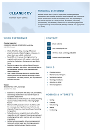 Cleaner CV Example How To Write