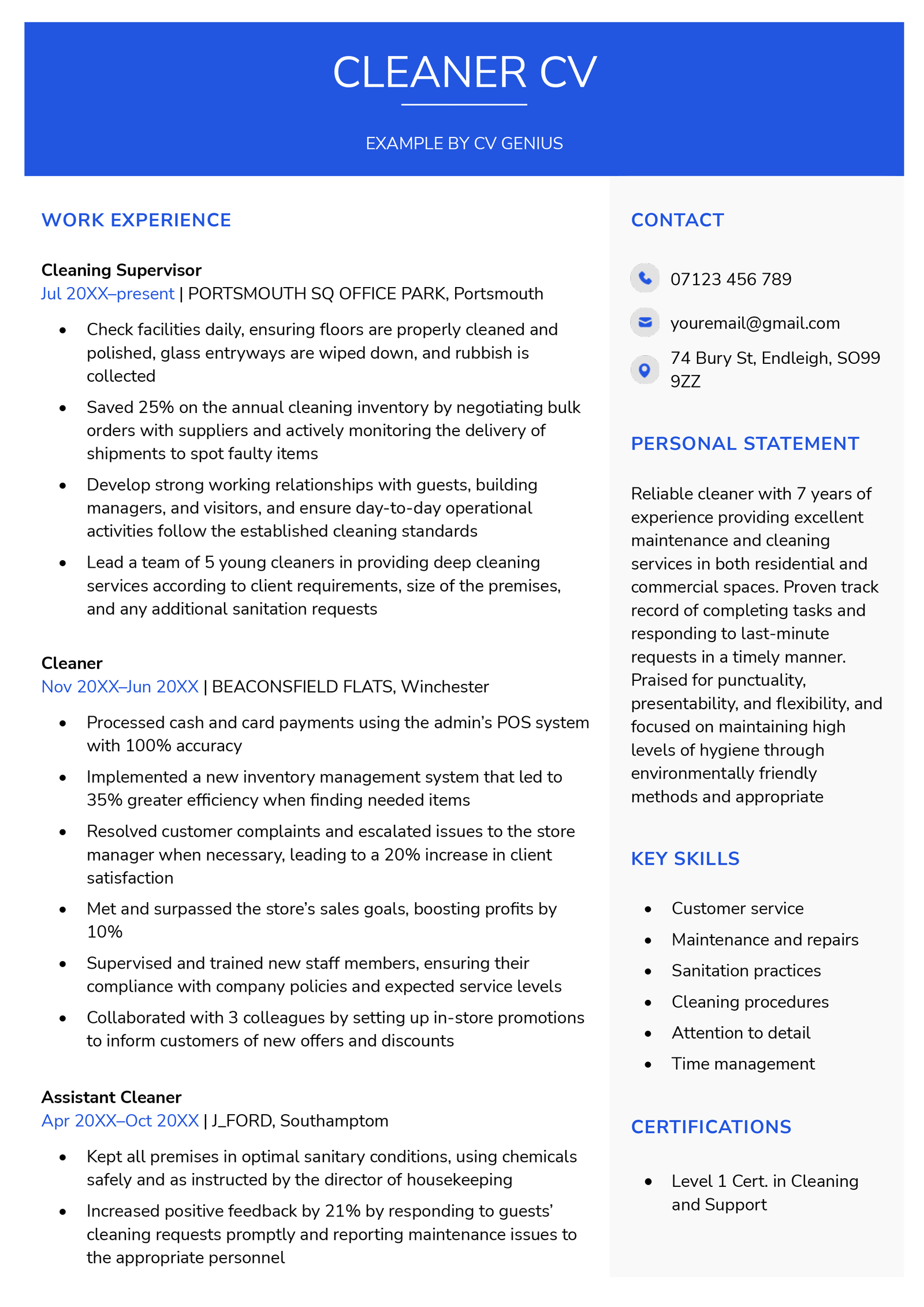 Cleaner CV - Example, Free Template, & How to Write