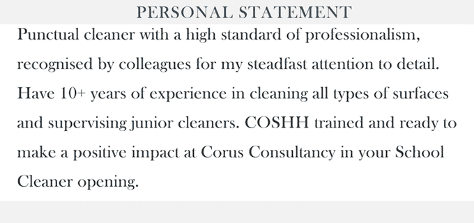 A cleaner CV personal statement example