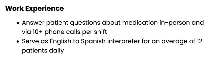 An example of communication skills quantified in a CV's work experience section