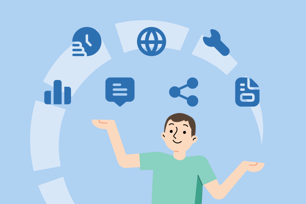 Un homme et des icônes représentant des compétences à mettre sur son CV