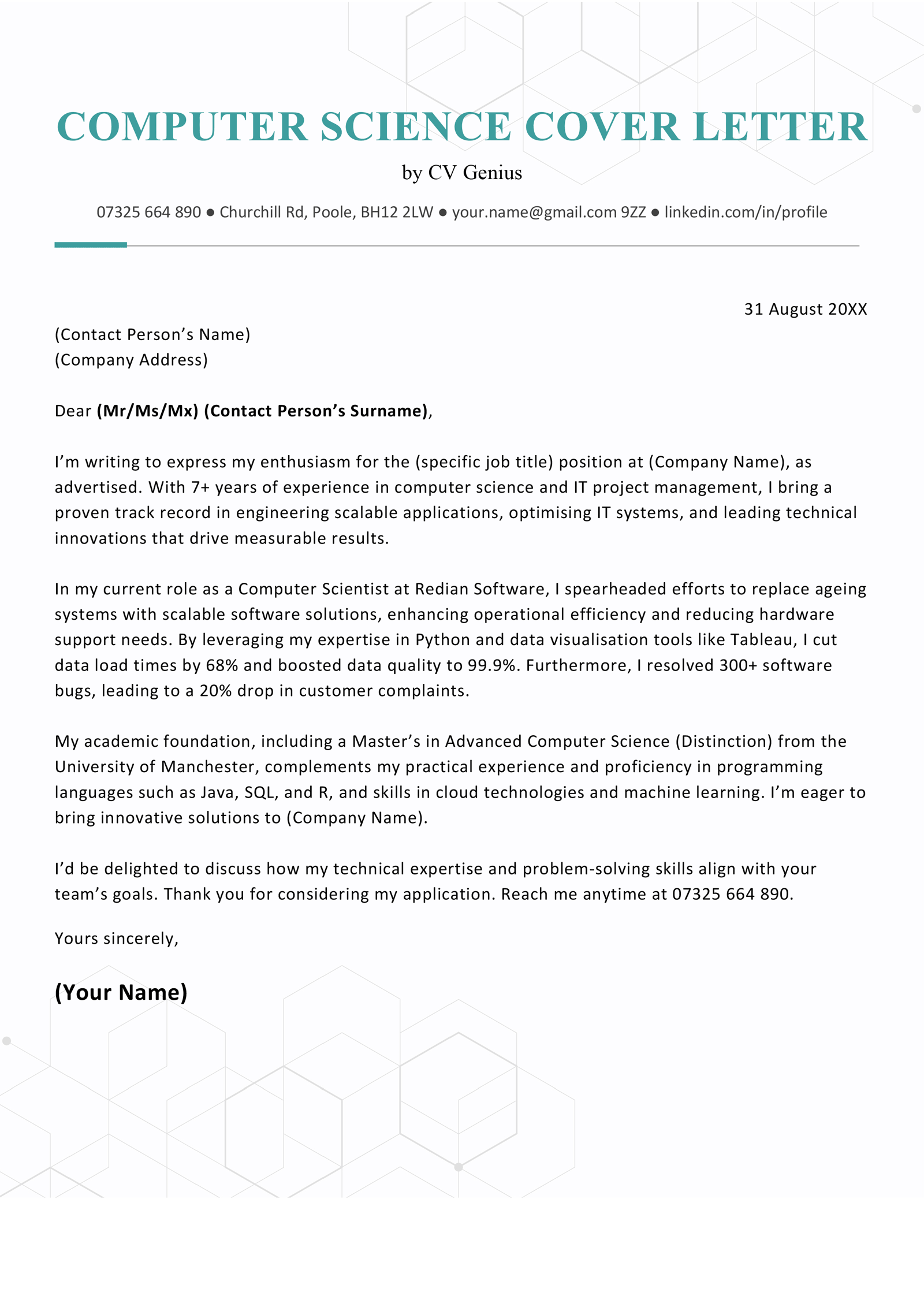 Computer Science Cover Letter Example & Writing Tips for 2025