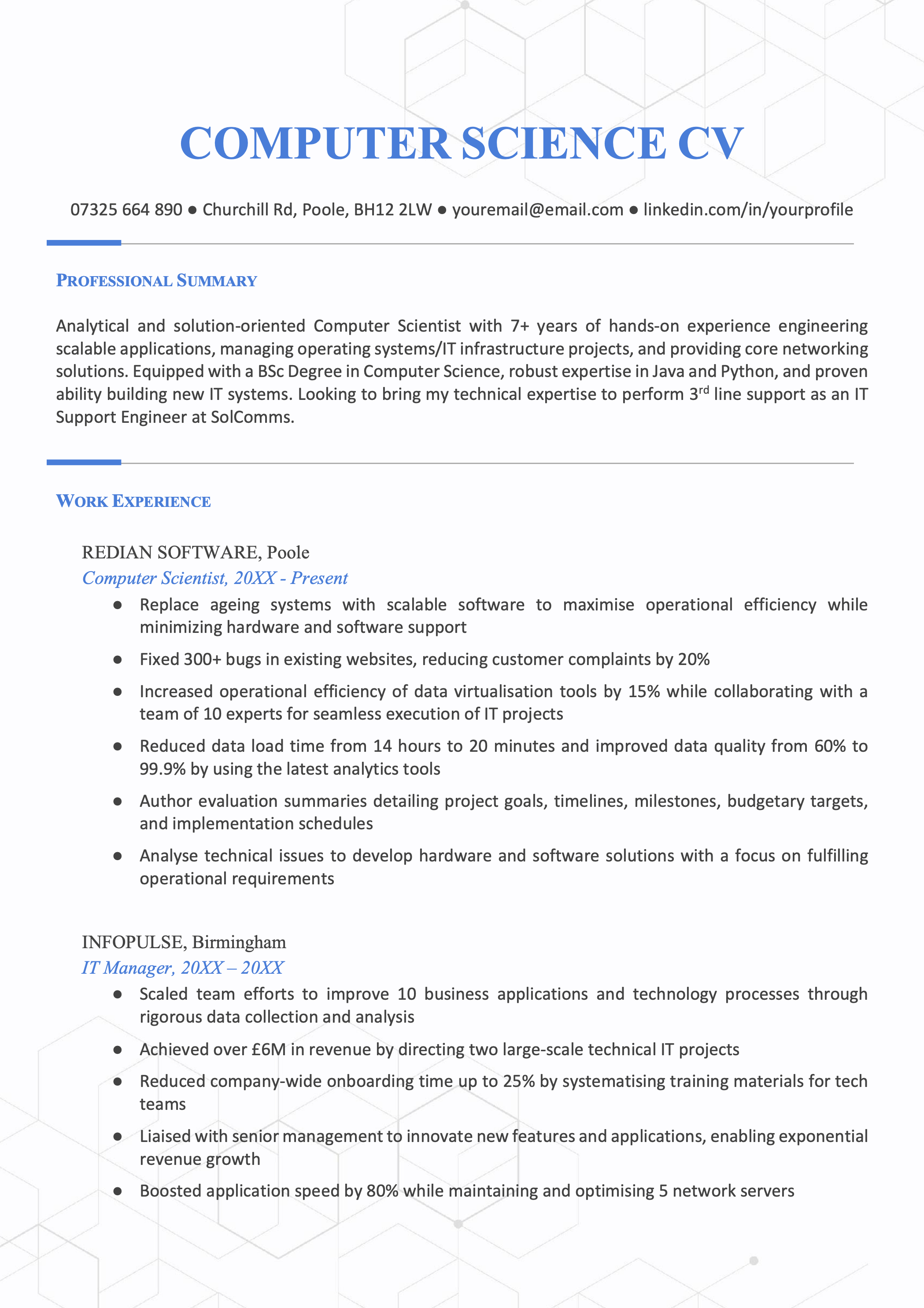 Computer Science CV - Example, Free Template, & How to Write