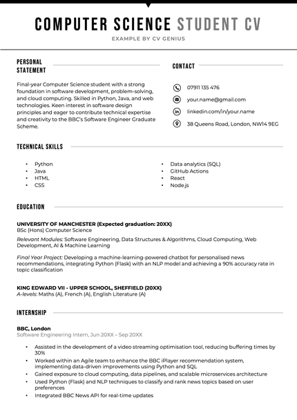 An example computer science student CV