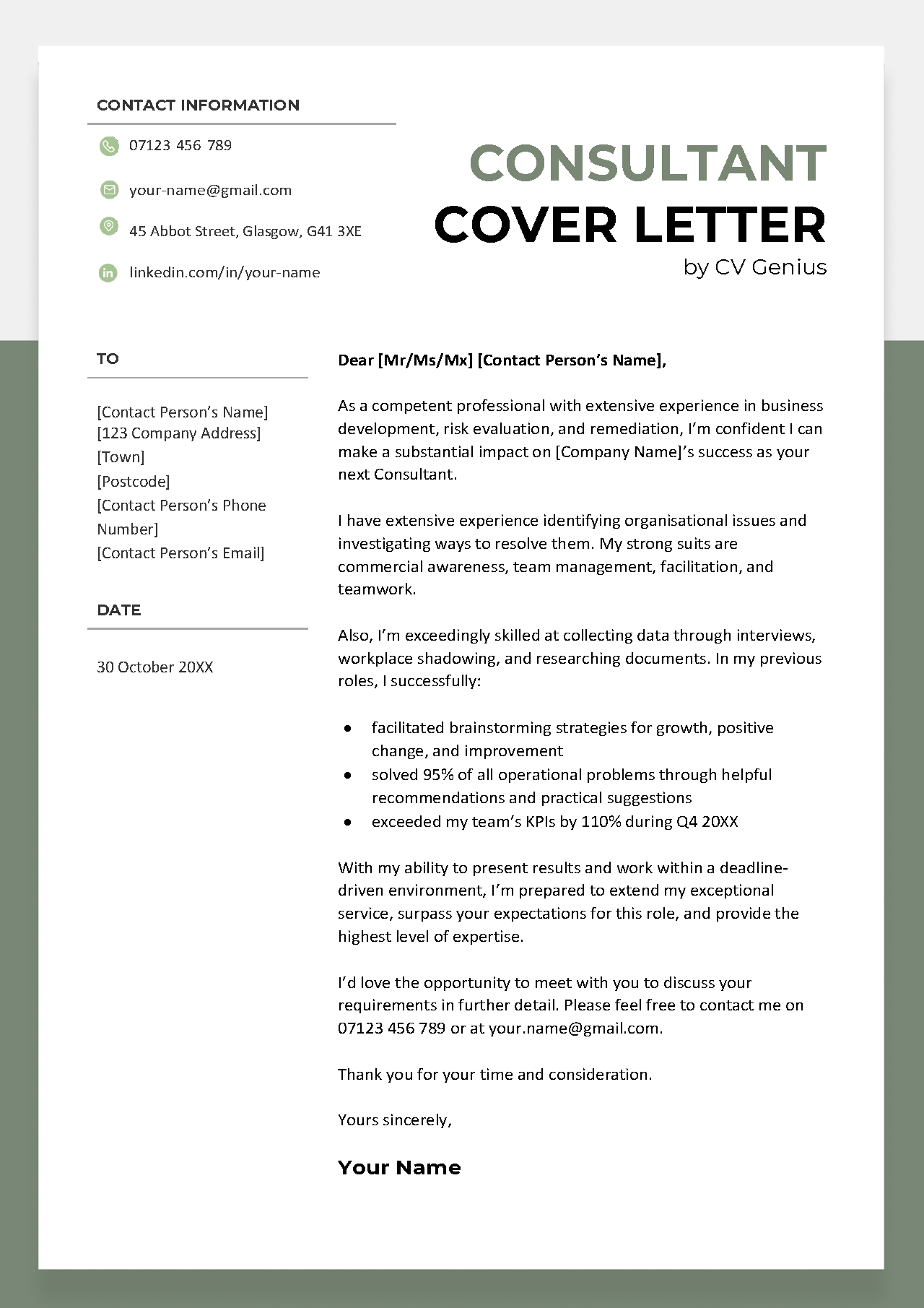 cover letter consulting career