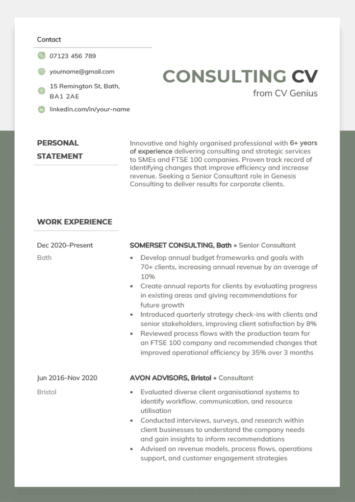 Consulting Cv Template Word
