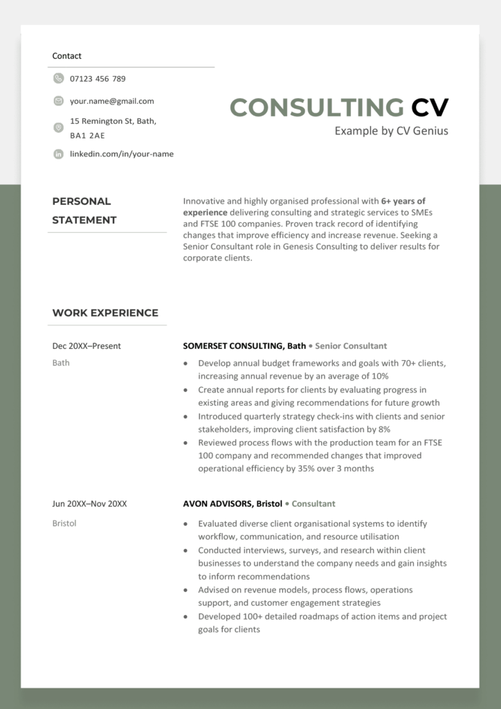 CV For Consulting Tips Free Download