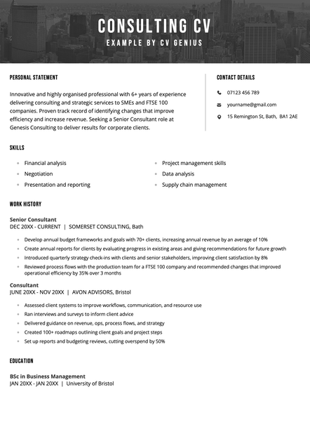 An example consulting CV using the Chester CV template
